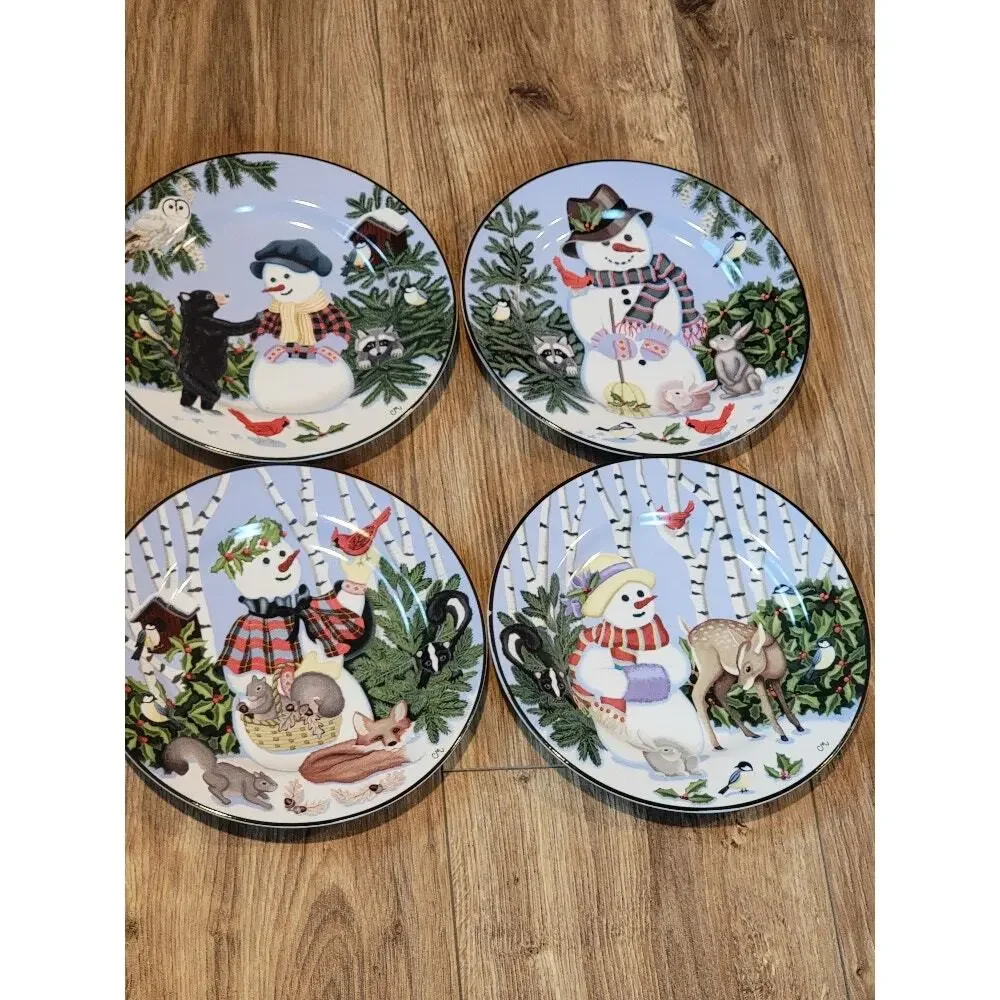 Christmas Snowmen Dessert / Salad Plates Claire Murray Gibson Set of 4 Stoneware